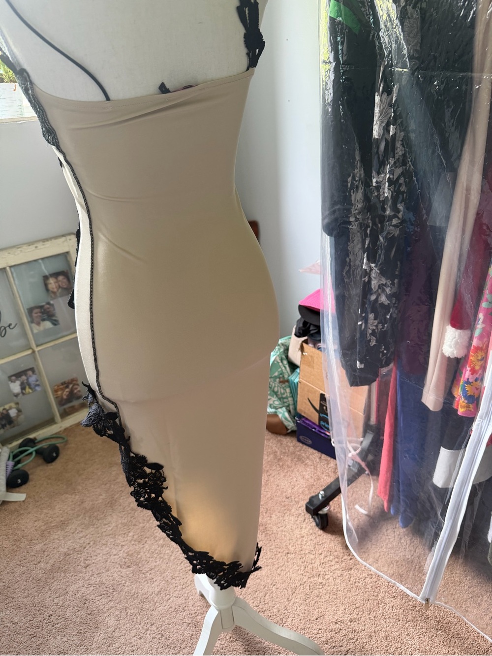 Micas asymmetrical tan and black dress - Picture 6 of 8